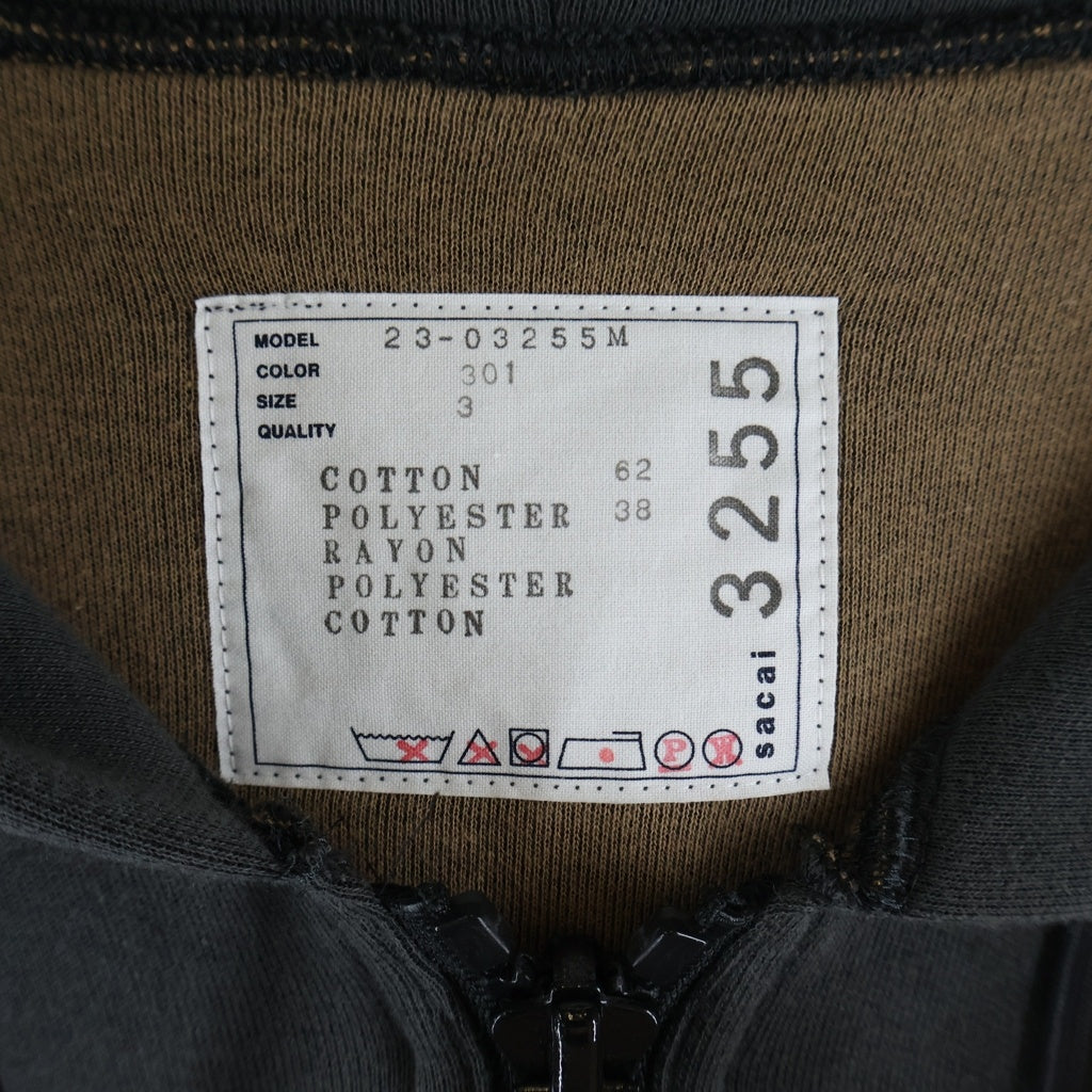 Sacai(サカイ) Sponge Sweat Hoodie ロゴ刺繍 ジップアップスポンジパーカー フーディー グレー 23-03255M