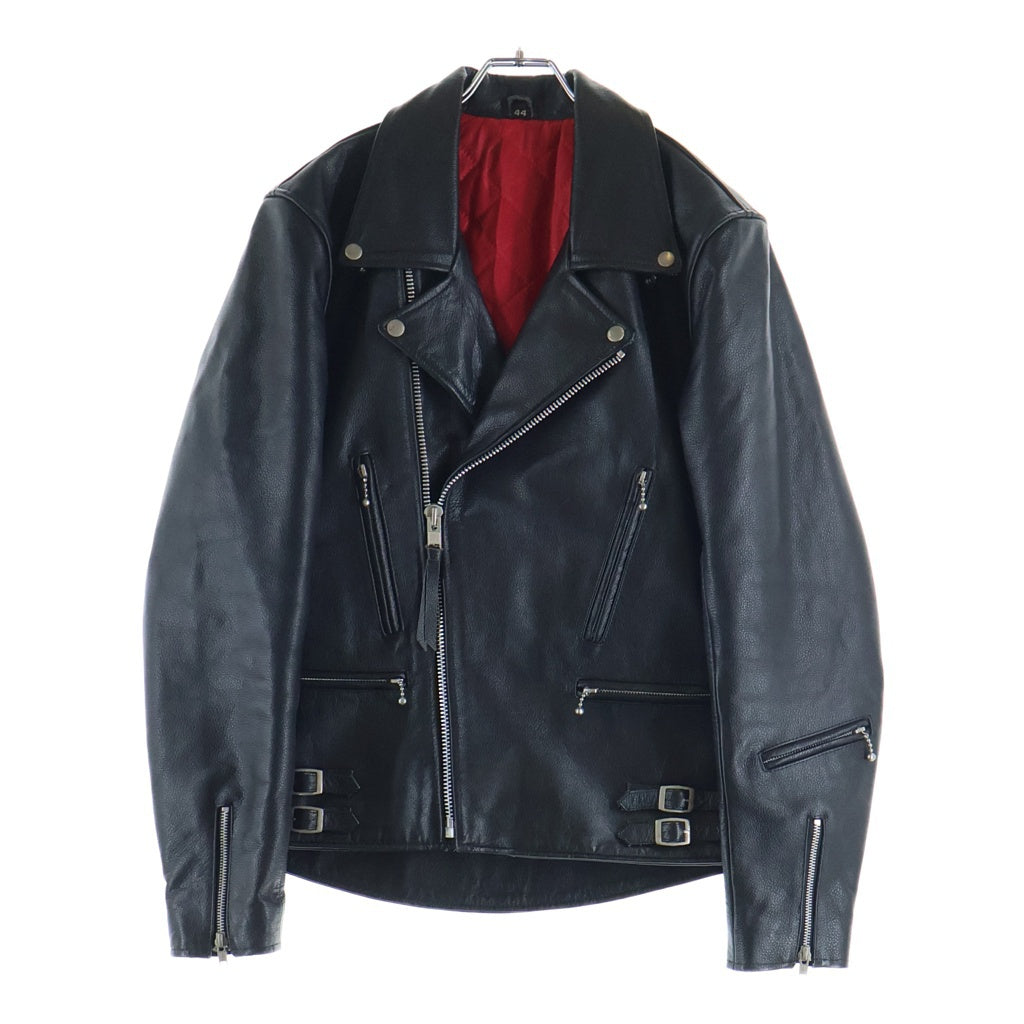 NO BRAND ノーブランド GENUINE LEATHER JACKET 裏地キルティング ジェニュインレザー ダブルライダースジャケット ブラック NO BRAND(ノーブランド) GENUINE LEATHER JACKET 裏地キルティング
