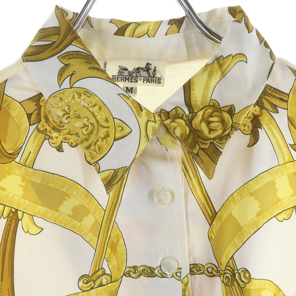 HERMES(エルメス) シルク カシミヤ スカーフ柄 半袖シャツ ゴールド/アイボリー