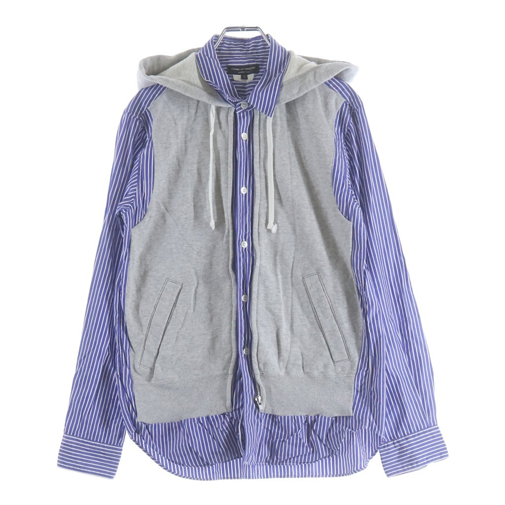 COMME des GARCONS HOMME PLUS(コムデギャルソンオムプリュス) 09AW Zip Up Sweat Docking Shirt スウェット フーディ ストライプ 長袖シャツ ブルー/グレー PD-B031