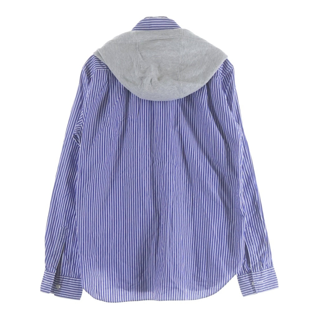COMME des GARCONS HOMME PLUS(コムデギャルソンオムプリュス) 09AW Zip Up Sweat Docking Shirt スウェット フーディ ストライプ 長袖シャツ ブルー/グレー PD-B031