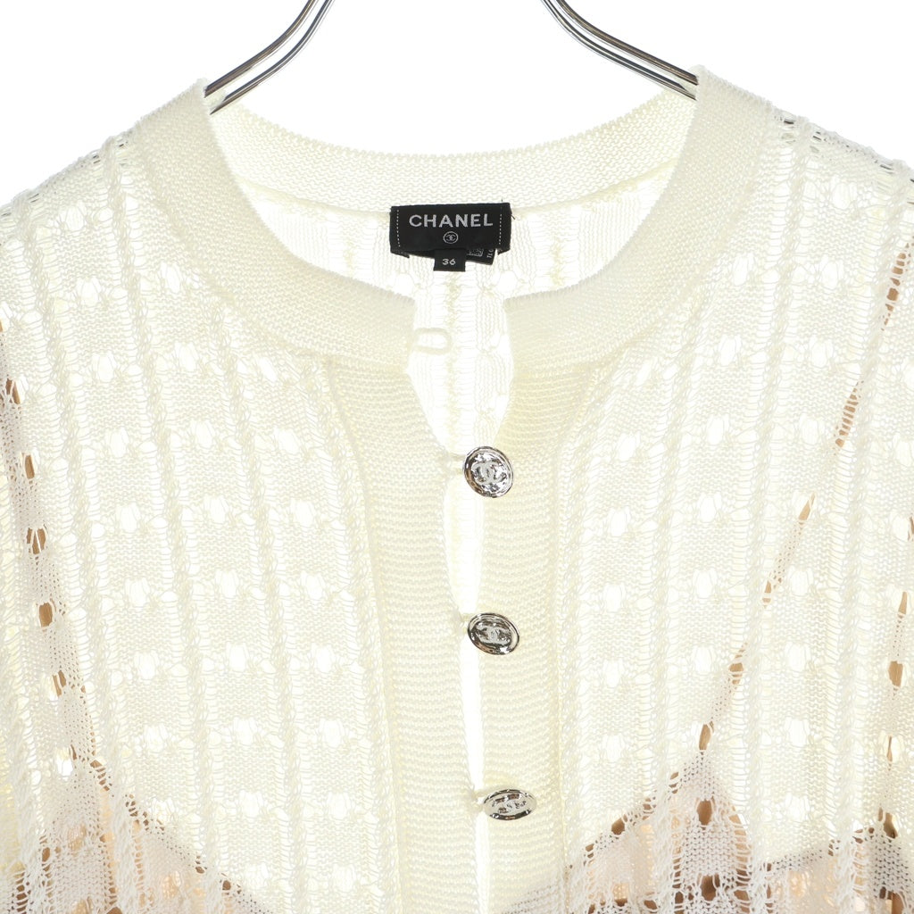 CHANEL(シャネル) White Cotton Knitted Half Button-Up Dress With Slip P75431 レイヤードココマークボタン スリップドレス ホワイト レディース