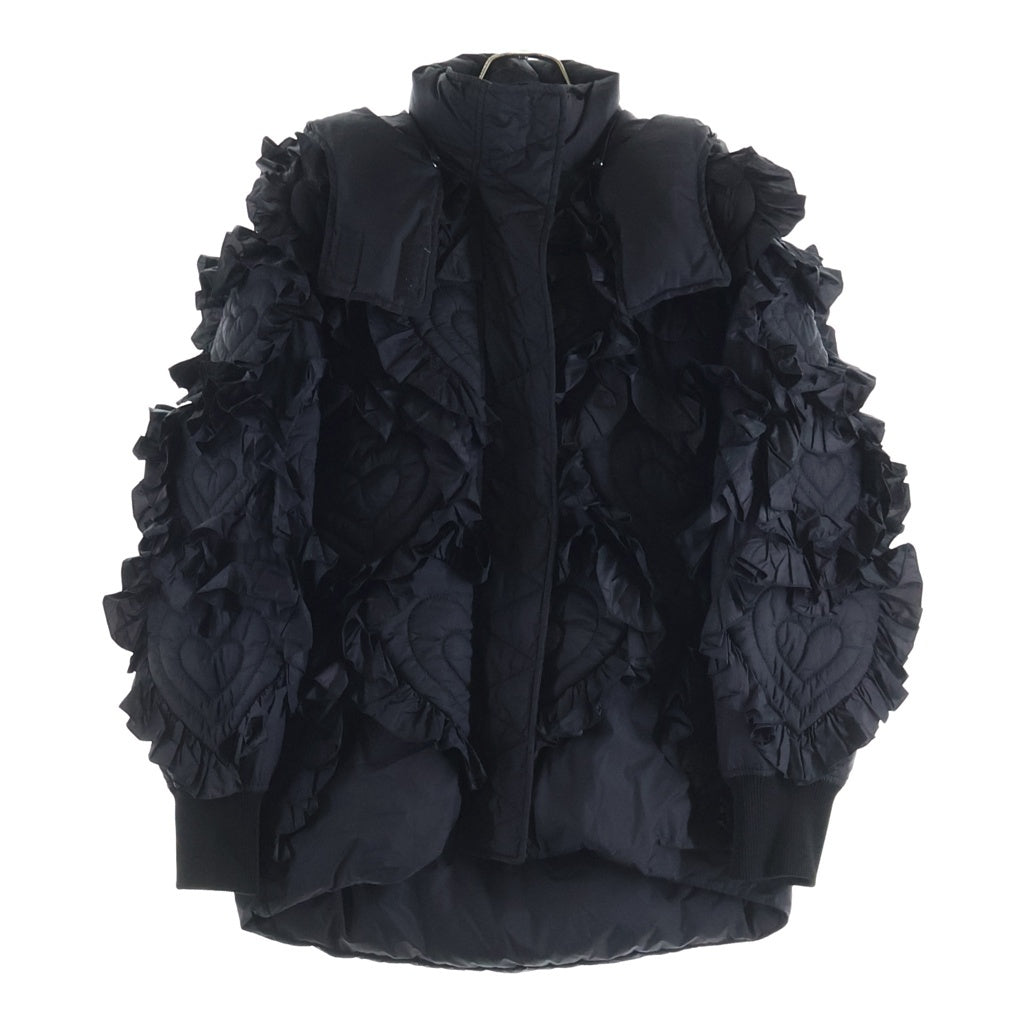 VALENTINO(ヴァレンティノ) SPA HEART JACKET QBCCN00K1LU フローラルハートフリル 中綿ジップアップジャケット ブラック レディース