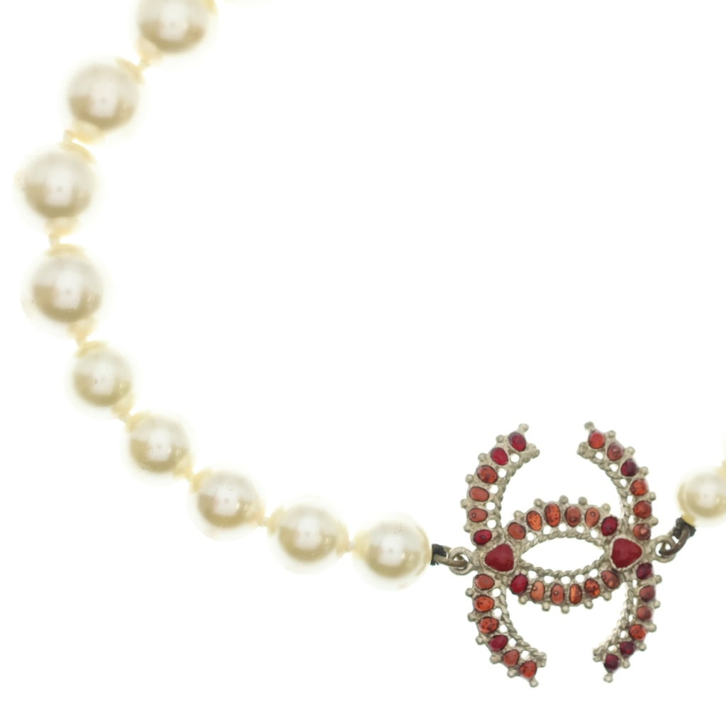 CHANEL(シャネル) FAUX PEARL RED RESIN NECKLACE A14 A ココマーク フェイクパール レッドレジン ネックレス