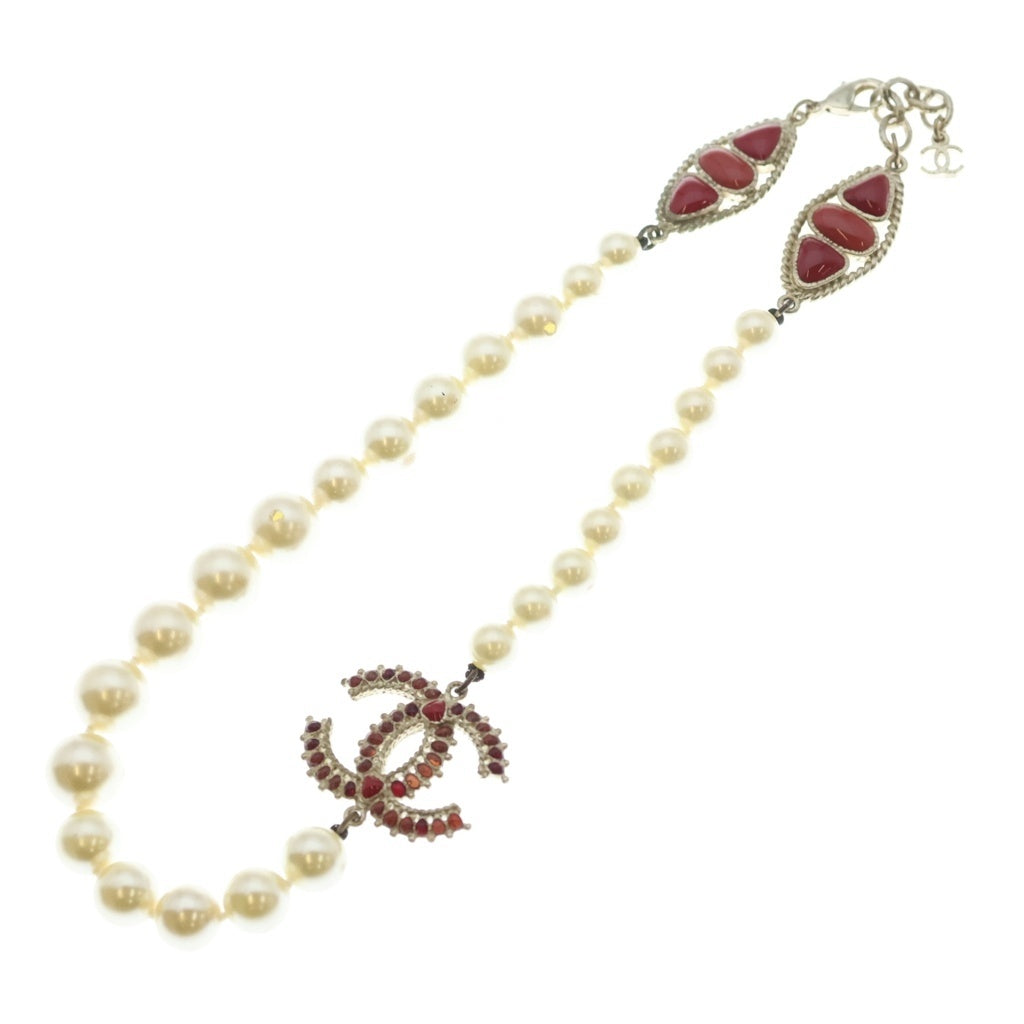 CHANEL(シャネル) FAUX PEARL RED RESIN NECKLACE A14 A ココマーク フェイクパール レッドレジン ネックレス