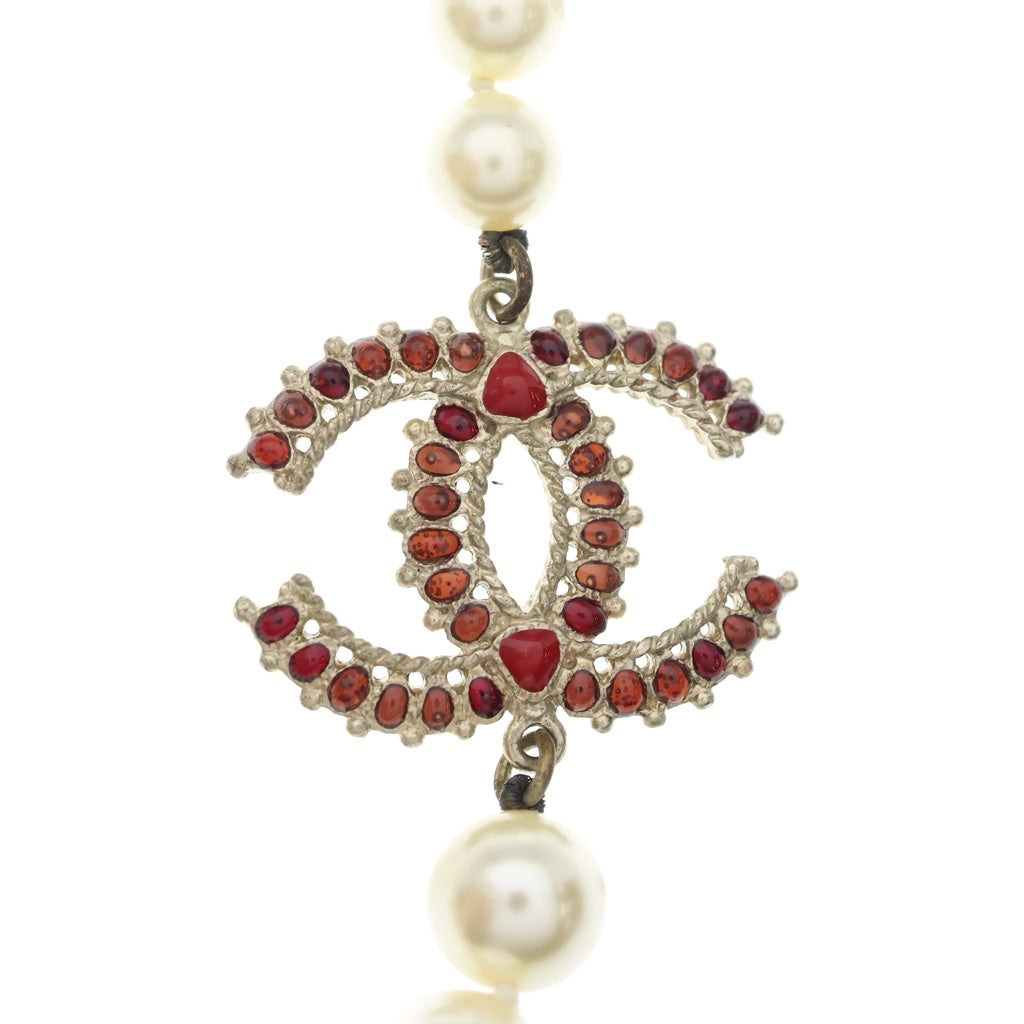 CHANEL(シャネル) FAUX PEARL RED RESIN NECKLACE A14 A ココマーク フェイクパール レッドレジン ネックレス
