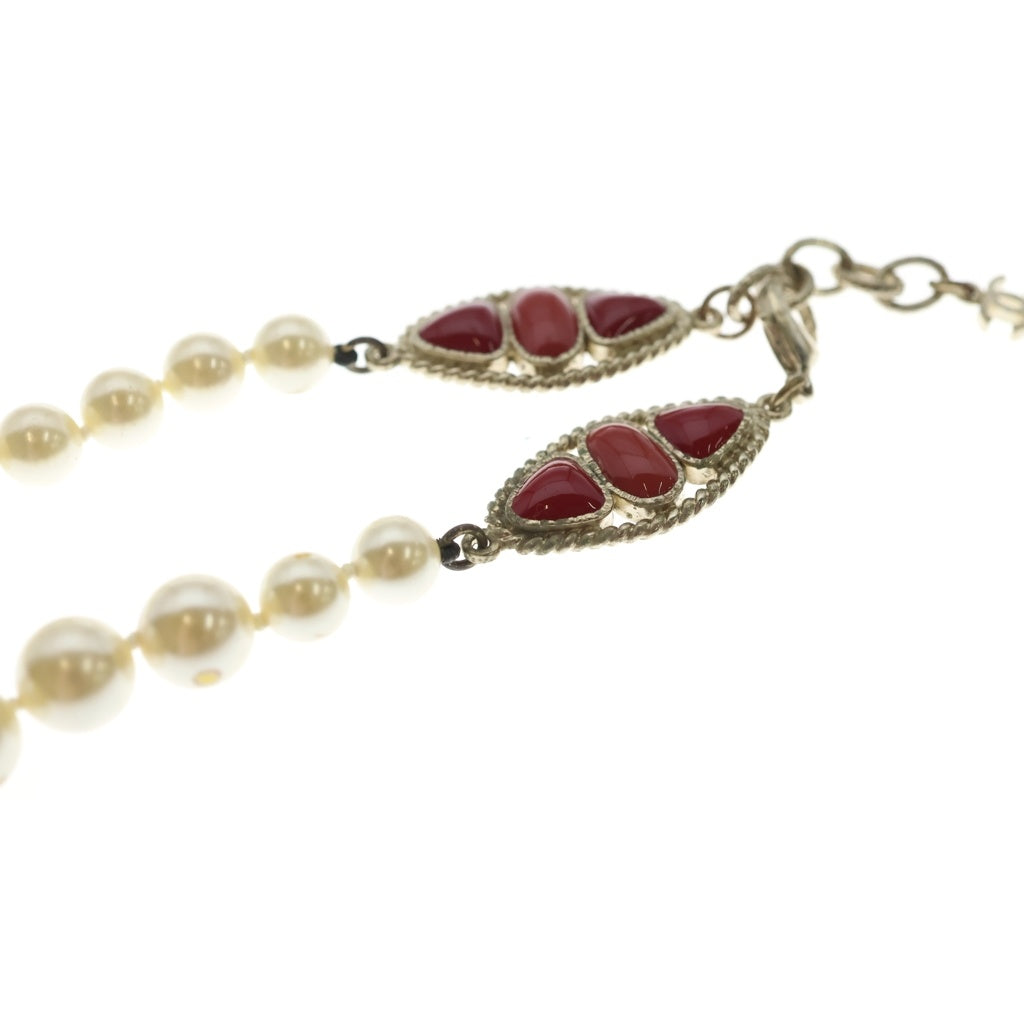 CHANEL(シャネル) FAUX PEARL RED RESIN NECKLACE A14 A ココマーク フェイクパール レッドレジン ネックレス