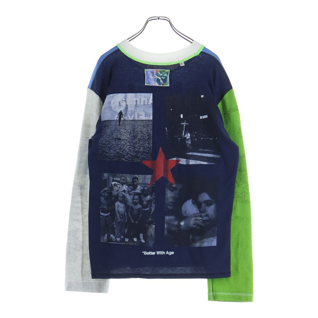 NO BRAND(ノーブランド) BETTER WITH AGE 再構築ドッキング長袖Tシャツ カットソー マルチカラー