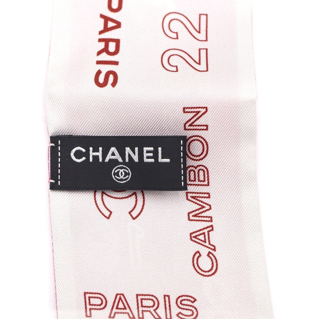 CHANEL(シャネル) COCO 19 LONG TWILLY SCARF ココマーク ロングツイリー シルクスカーフ ホワイト/ピンク レディース