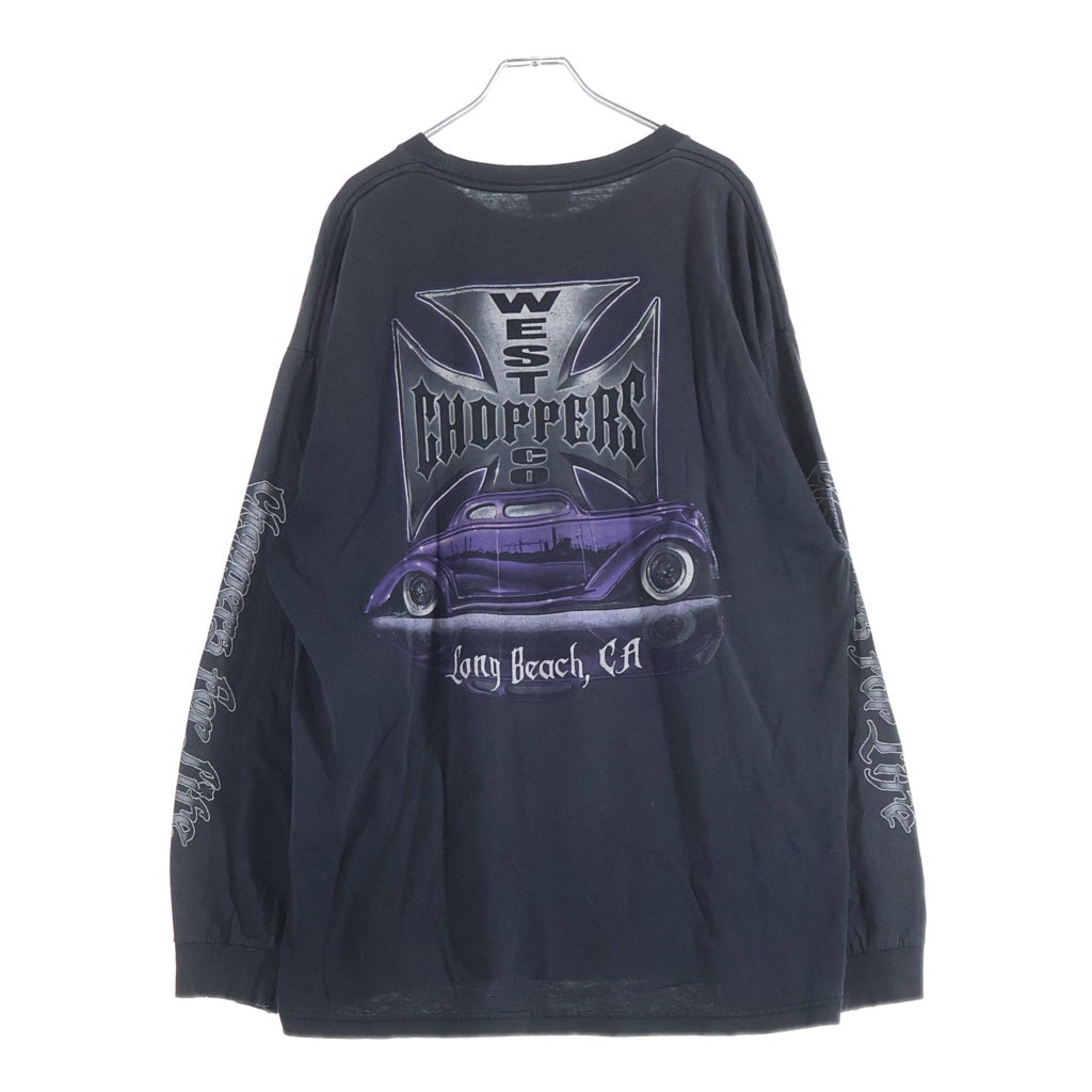 VINTAGE(ヴィンテージ) 90-00s West Coast Choppers Car Print L/S Tee ウエストコーストチョッパーズ カープリント アイアンクロス 長袖Tシャツ カットソー パープル/ブラック