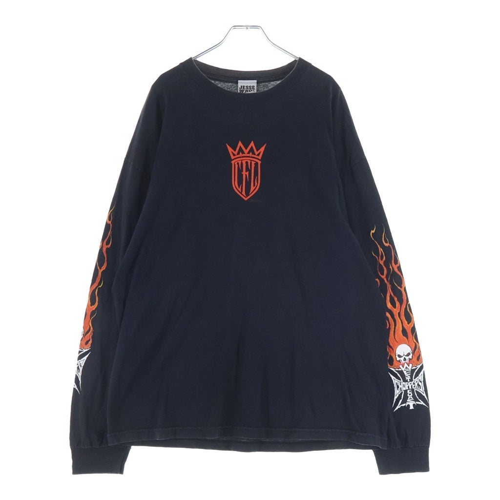 VINTAGE(ヴィンテージ) 90-00s West Coast Choppers Red Flame L/S Tee ウエストコーストチョッパーズ レッドフレイム アイアンクロス 長袖Tシャツ カットソー ブラック