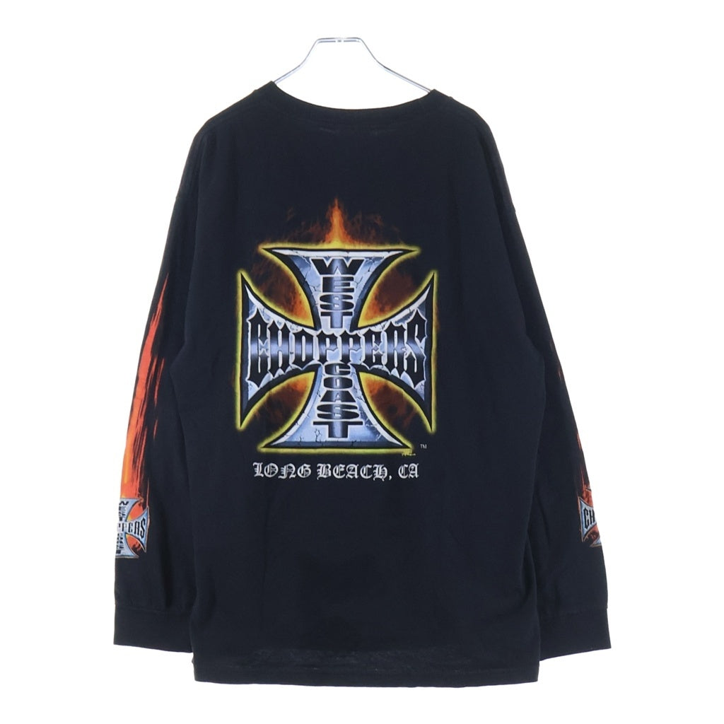 VINTAGE(ヴィンテージ) 90-00s West Coast Choppers Red Flame L/S Tee ウエストコーストチョッパーズ レッドフレイム アイアンクロス 長袖Tシャツ カットソー ブラック