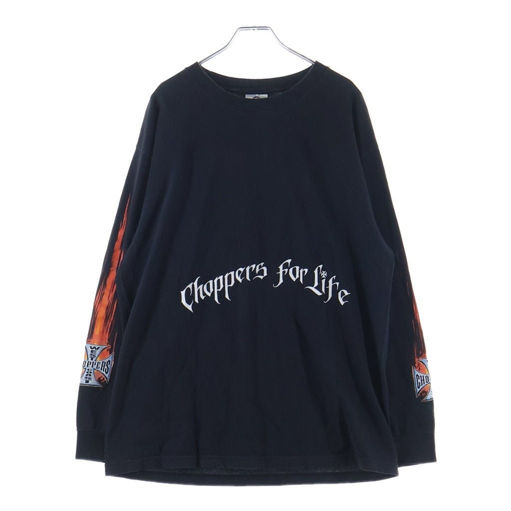 VINTAGE(ヴィンテージ) 90-00s West Coast Choppers Red Flame L/S Tee ウエストコーストチョッパーズ レッドフレイム アイアンクロス 長袖Tシャツ カットソー ブラック