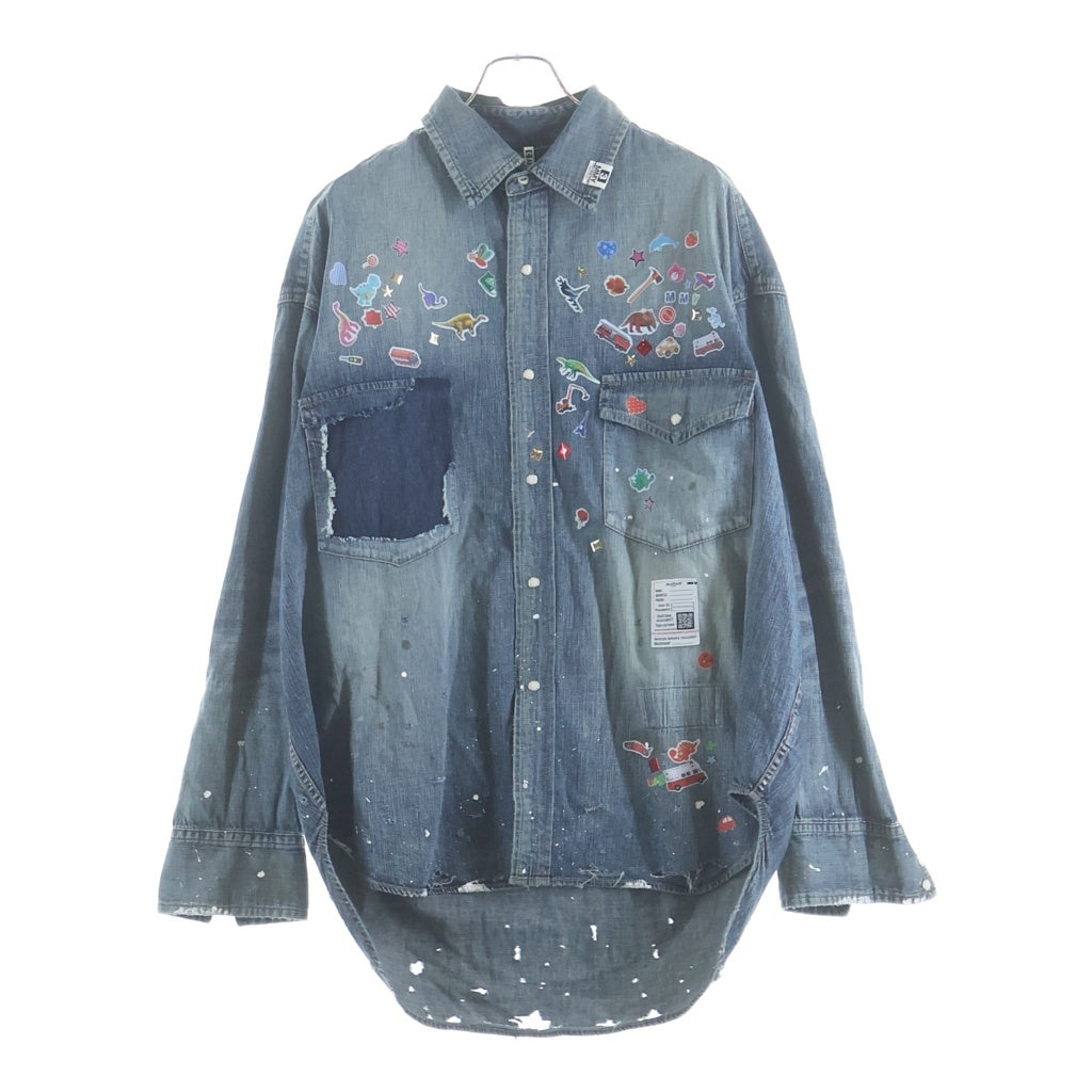 MAISON MIHARAYASUHIRO(メゾンミハラヤスヒロ) Kids Sticker Printed Denim Shirt ステッカー ダメージ加工 長袖デニムシャツ インディゴ J16SH125