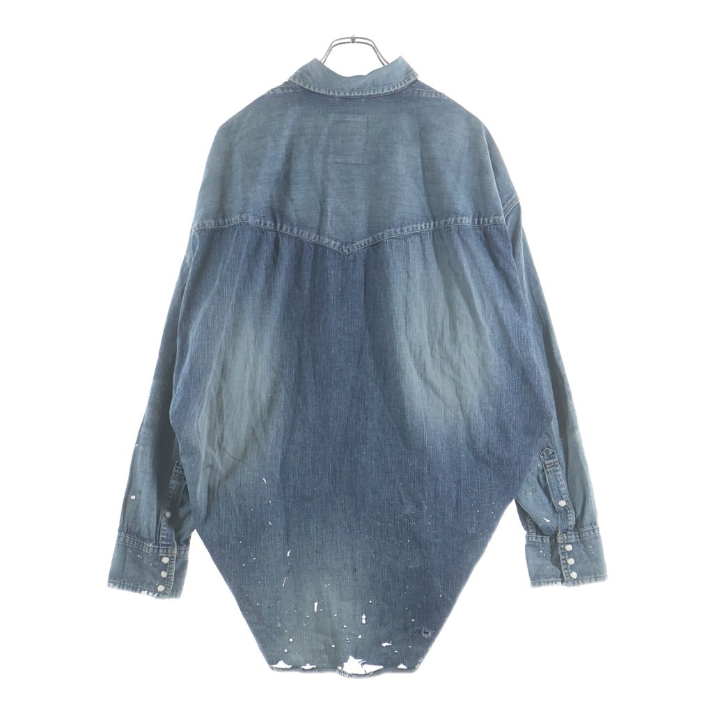 MAISON MIHARAYASUHIRO(メゾンミハラヤスヒロ) Kids Sticker Printed Denim Shirt ステッカー ダメージ加工 長袖デニムシャツ インディゴ J16SH125