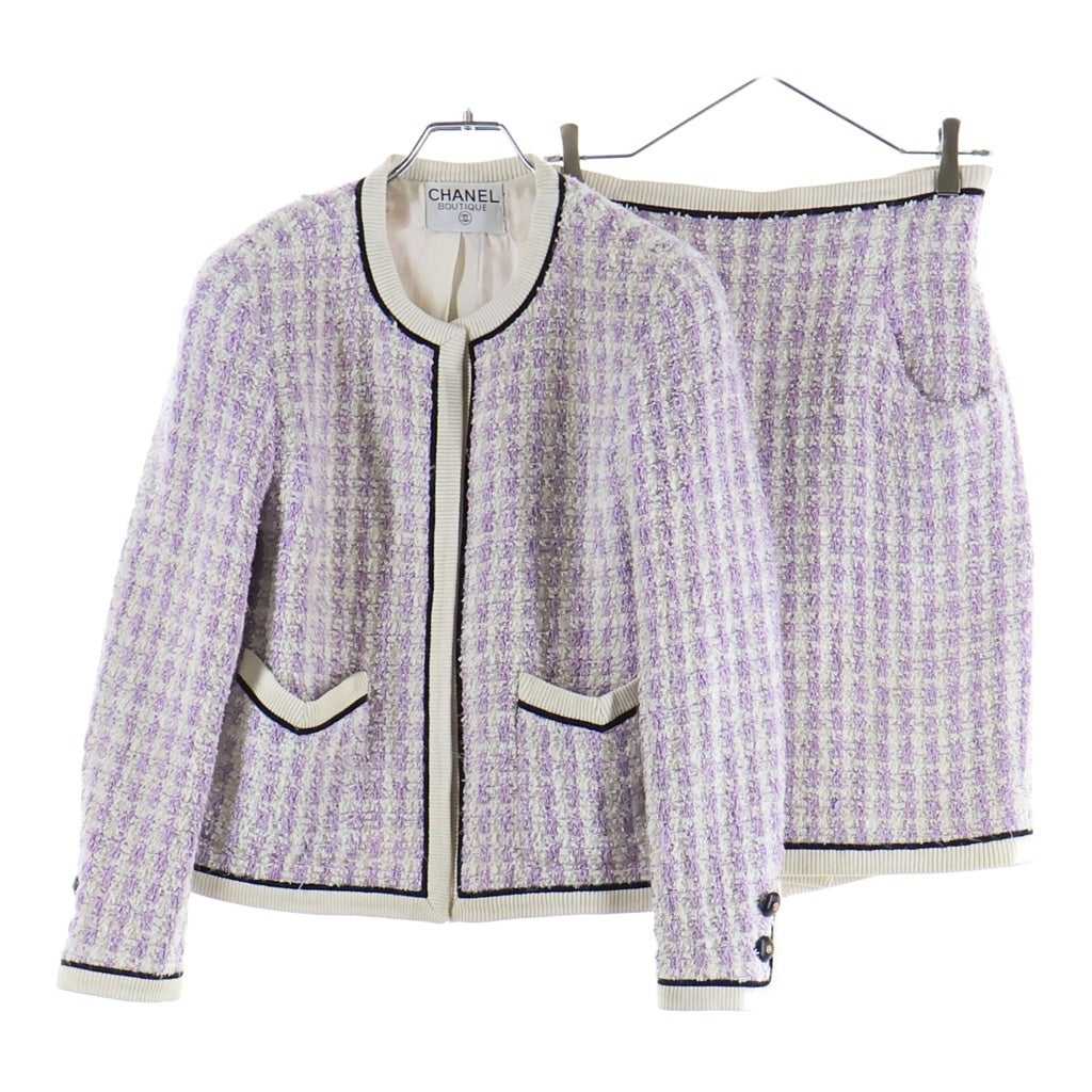CHANEL BOUTIQUE(シャネルブティック) VINTAGE Tweed Jacket Skirt ヴィンテージ ツイード ジャケット ショート スカート セットアップ コートココマークボタン パープル/ホワイト レディース