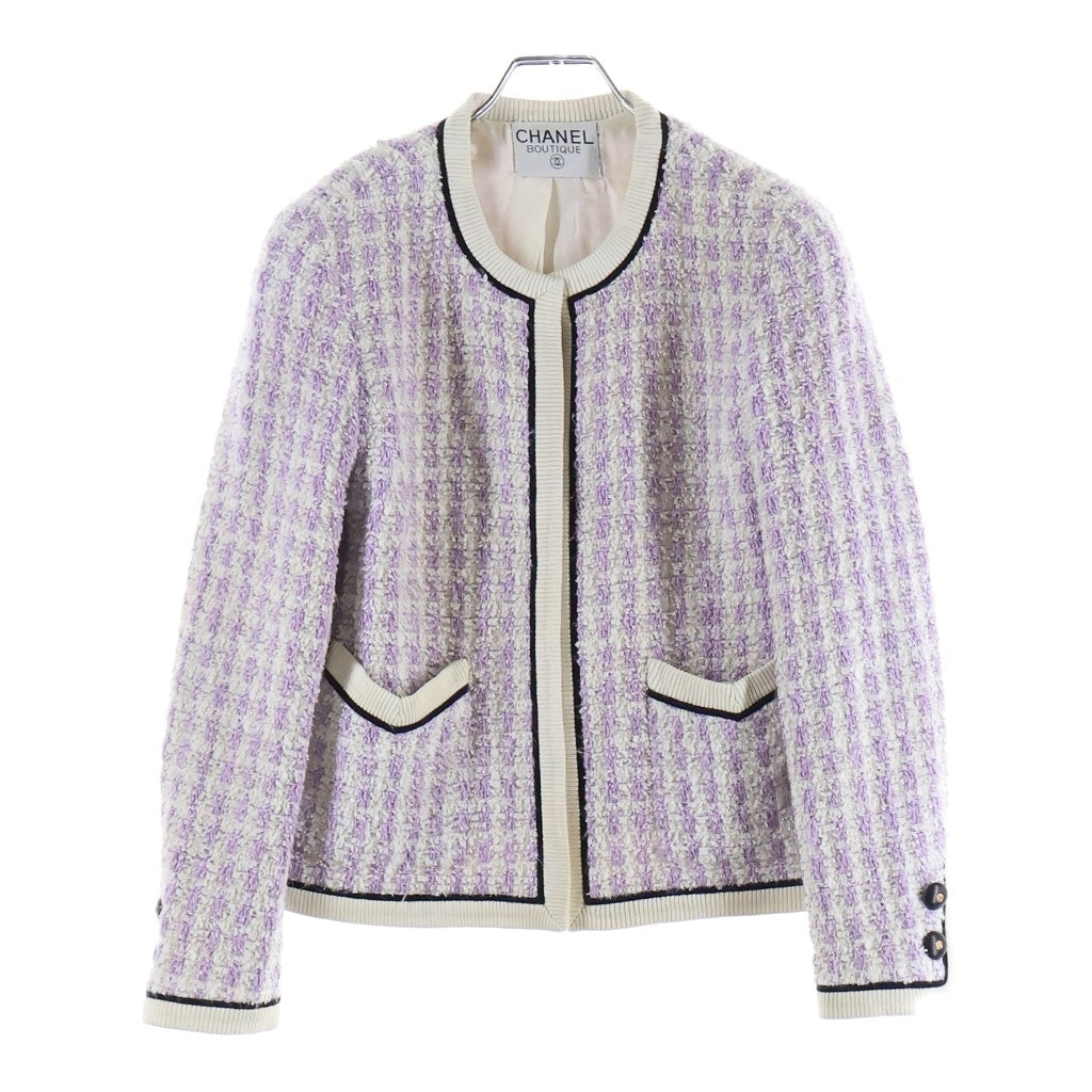 CHANEL BOUTIQUE(シャネルブティック) VINTAGE Tweed Jacket Skirt ヴィンテージ ツイード ジャケット ショート スカート セットアップ コートココマークボタン パープル/ホワイト レディース
