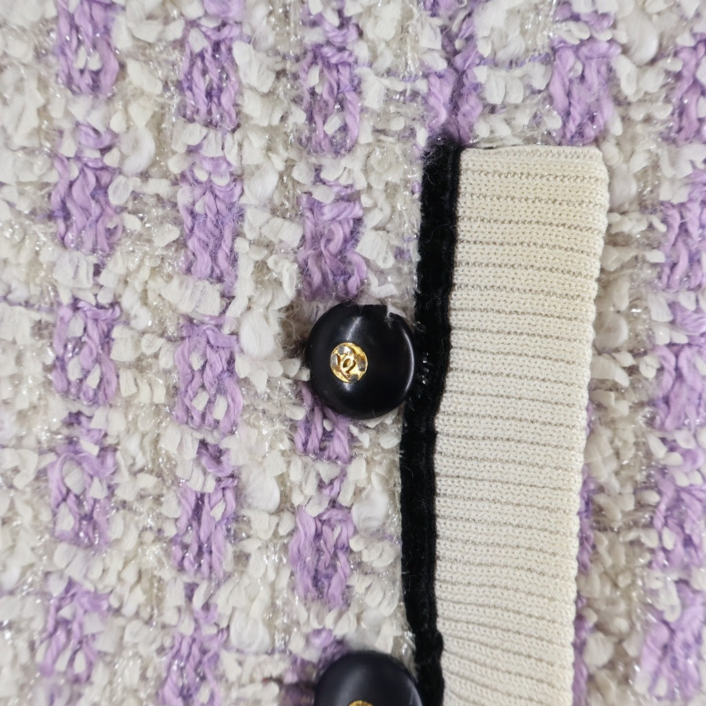 CHANEL BOUTIQUE(シャネルブティック) VINTAGE Tweed Jacket Skirt ヴィンテージ ツイード ジャケット ショート スカート セットアップ コートココマークボタン パープル/ホワイト レディース