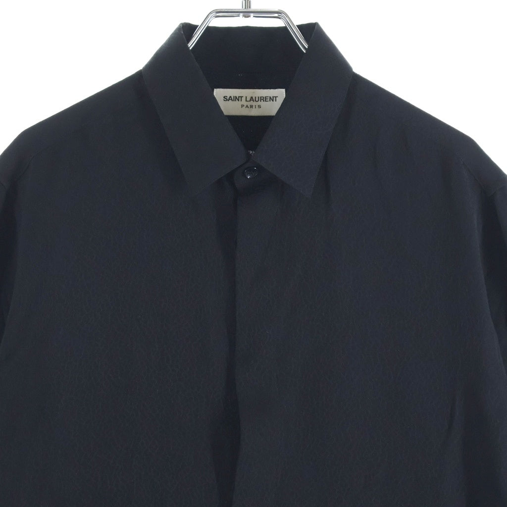 SAINT LAURENT PARIS(サンローランパリ) Silk Shirt 総柄長袖比翼シャツ ブラック 646850 Y1H57