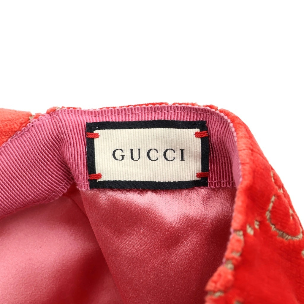GUCCI(グッチ) Logo GG ロゴ 刺繍デザイン ベロア キャスケット 帽子 レッド レディース