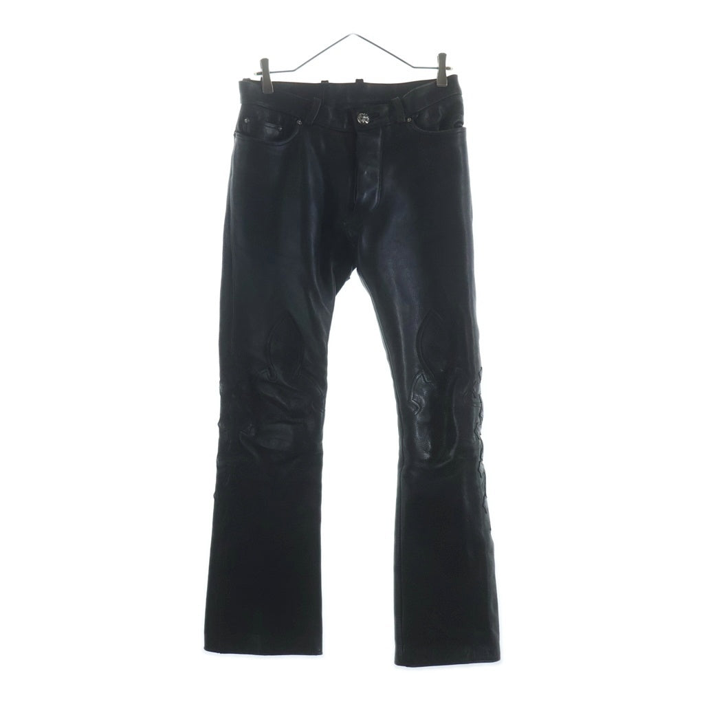 CHROME HEARTS(クロムハーツ) FLARE KNEE LEATHER PANTS フレアニー クロスパッチ付き レザーパンツ ブラック