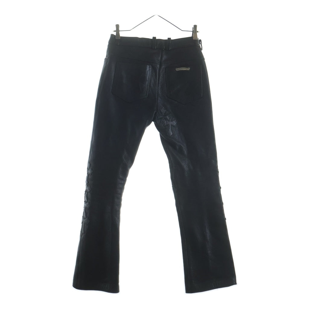 CHROME HEARTS(クロムハーツ) FLARE KNEE LEATHER PANTS フレアニー クロスパッチ付き レザーパンツ ブラック