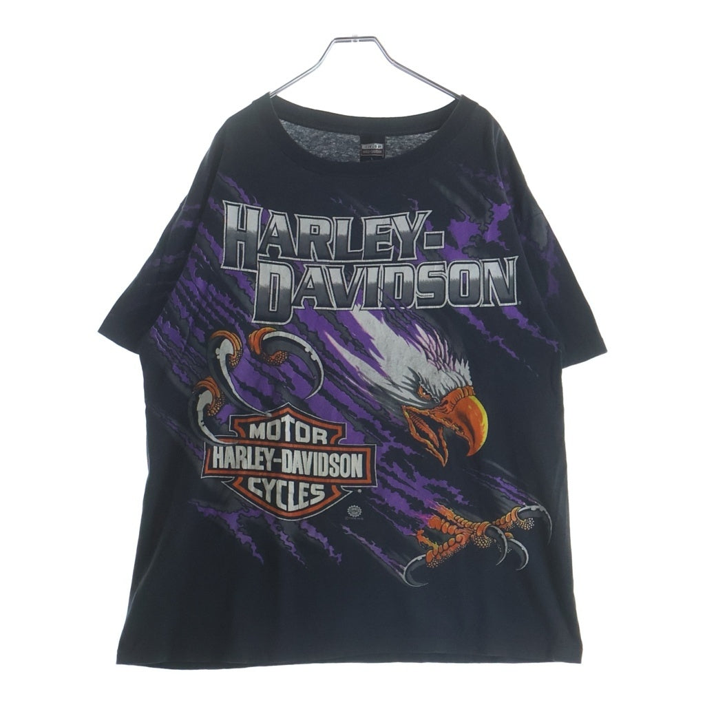 HARLEY DAVIDSON(ハーレーダビッドソン) 90s VINTAGE EAGLE FLAMES 1996 LICENSEDタグ イーグル 全面フレイム 半袖プリントTシャツ ブラック