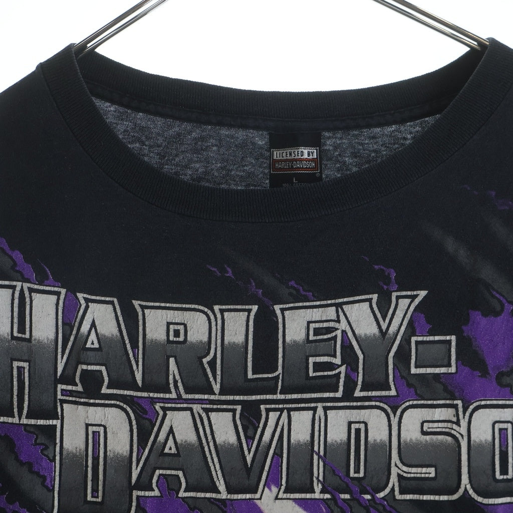 HARLEY DAVIDSON(ハーレーダビッドソン) 90s VINTAGE EAGLE FLAMES 1996 LICENSEDタグ イーグル 全面フレイム 半袖プリントTシャツ ブラック