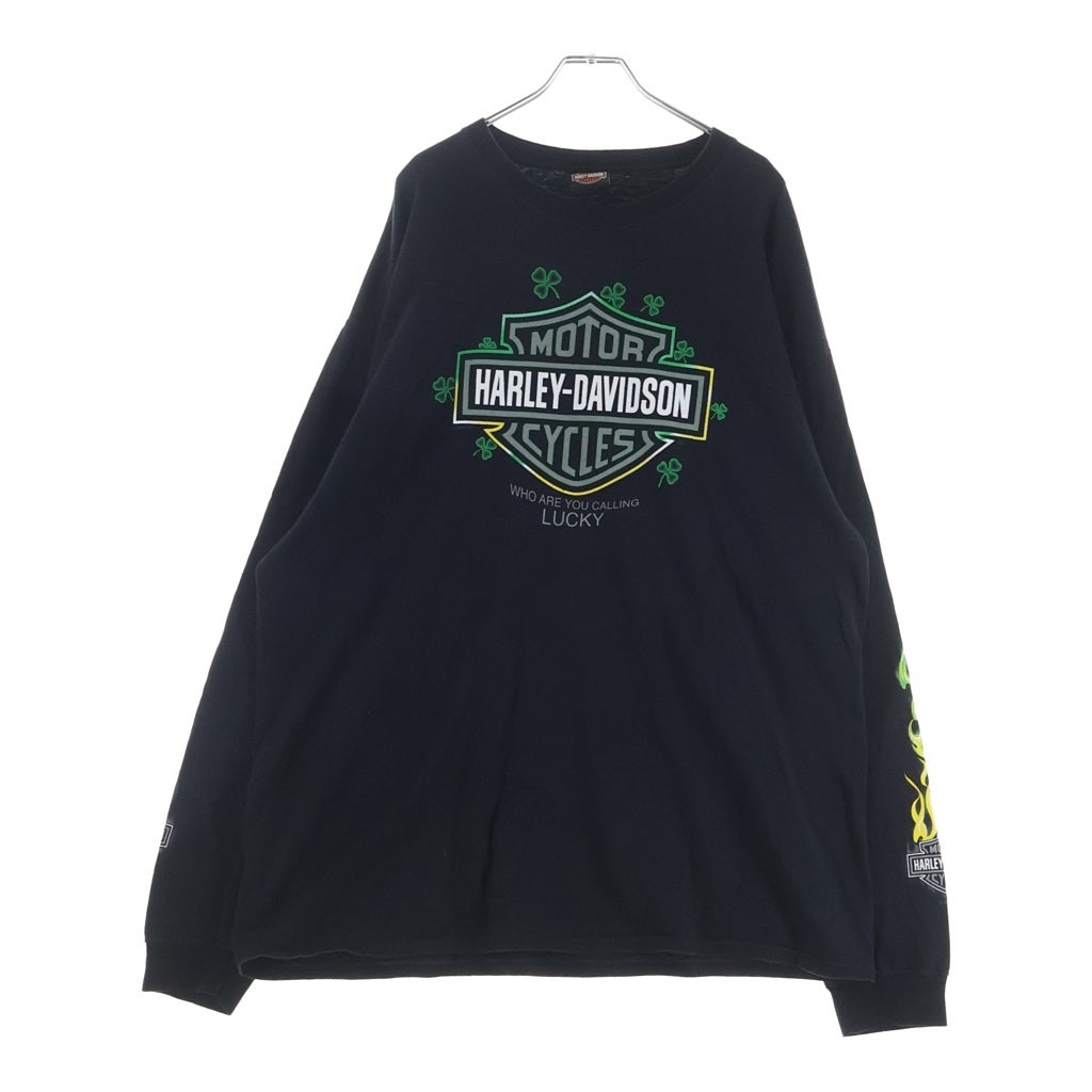HARLEY DAVIDSON(ハーレーダビッドソン) 00s Clover Green Flame L/S Tee クローバー グリーンフレイム 2012 ロングスリーブ 長袖Tシャツ カットソー ブラックー