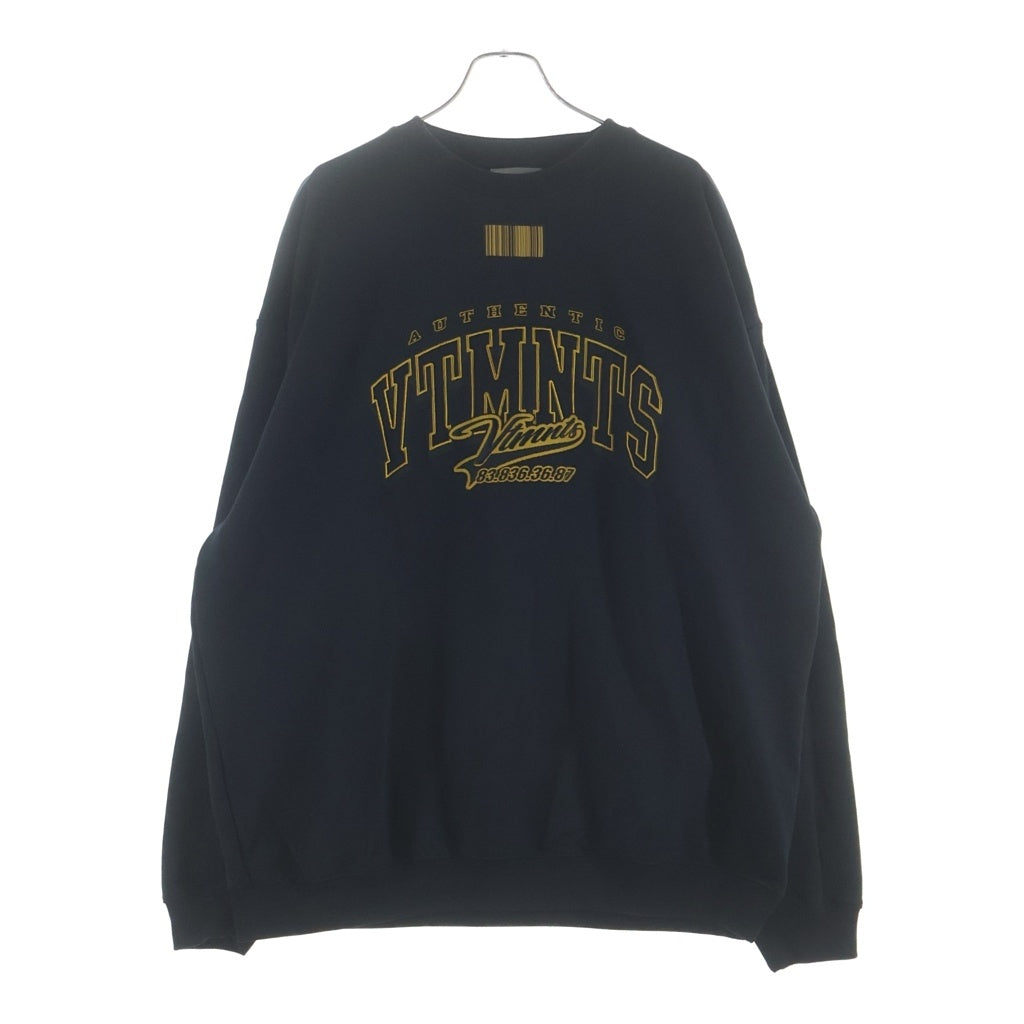 VTMNTS(ブイティーエムエヌティーエス) College Sweatshirt カレッジロゴ クルーネックスウェットトレーナー ブラック VL12TR160B