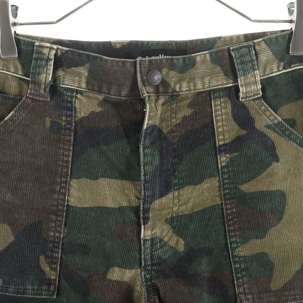 SUBCULTURE(サブカルチャー) 25SS ワッペン付き コーデュロイ ハーフ ワークパンツ 迷彩柄 グリーン/ブラウン SCPT-S2501
