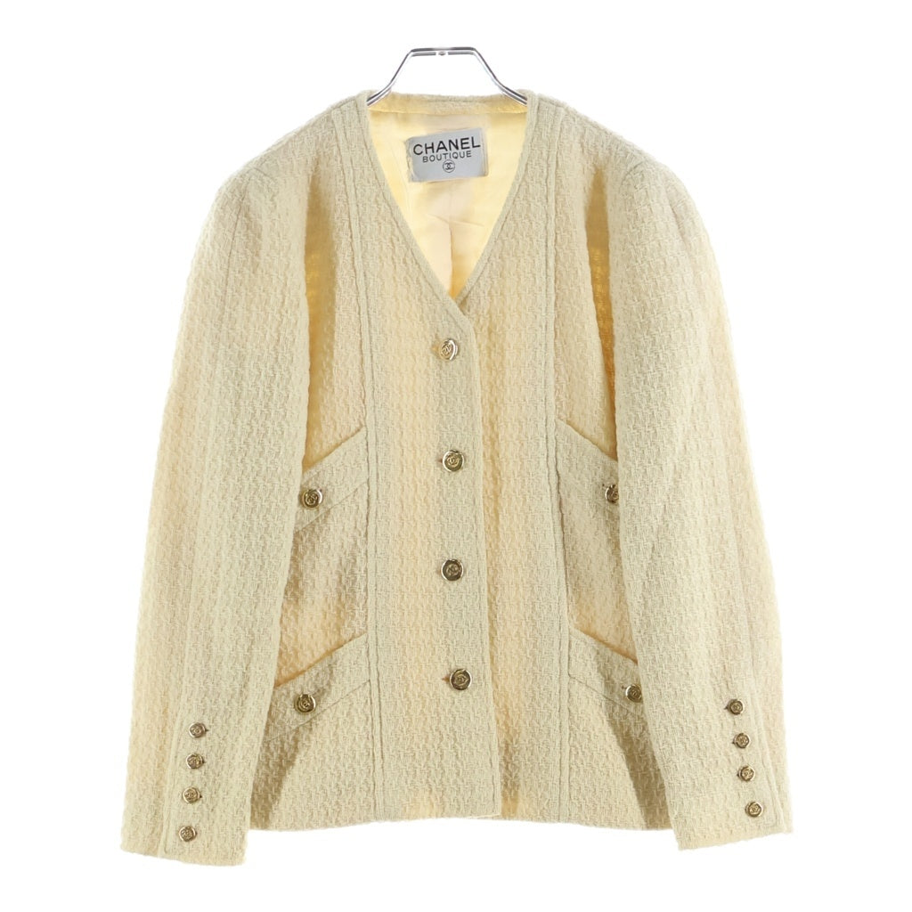 CHANEL BOUTIQUE(シャネルブティック) 90-00s VINTAGE ココボタン Vネック ツイード ジャケット ベージュ レディース