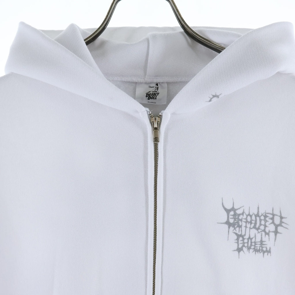 Deadly Doll(デッドリードール) ×KEN CARSON ZIP UP HOODIE グラフィックプリント フルジップパーカーホワイト