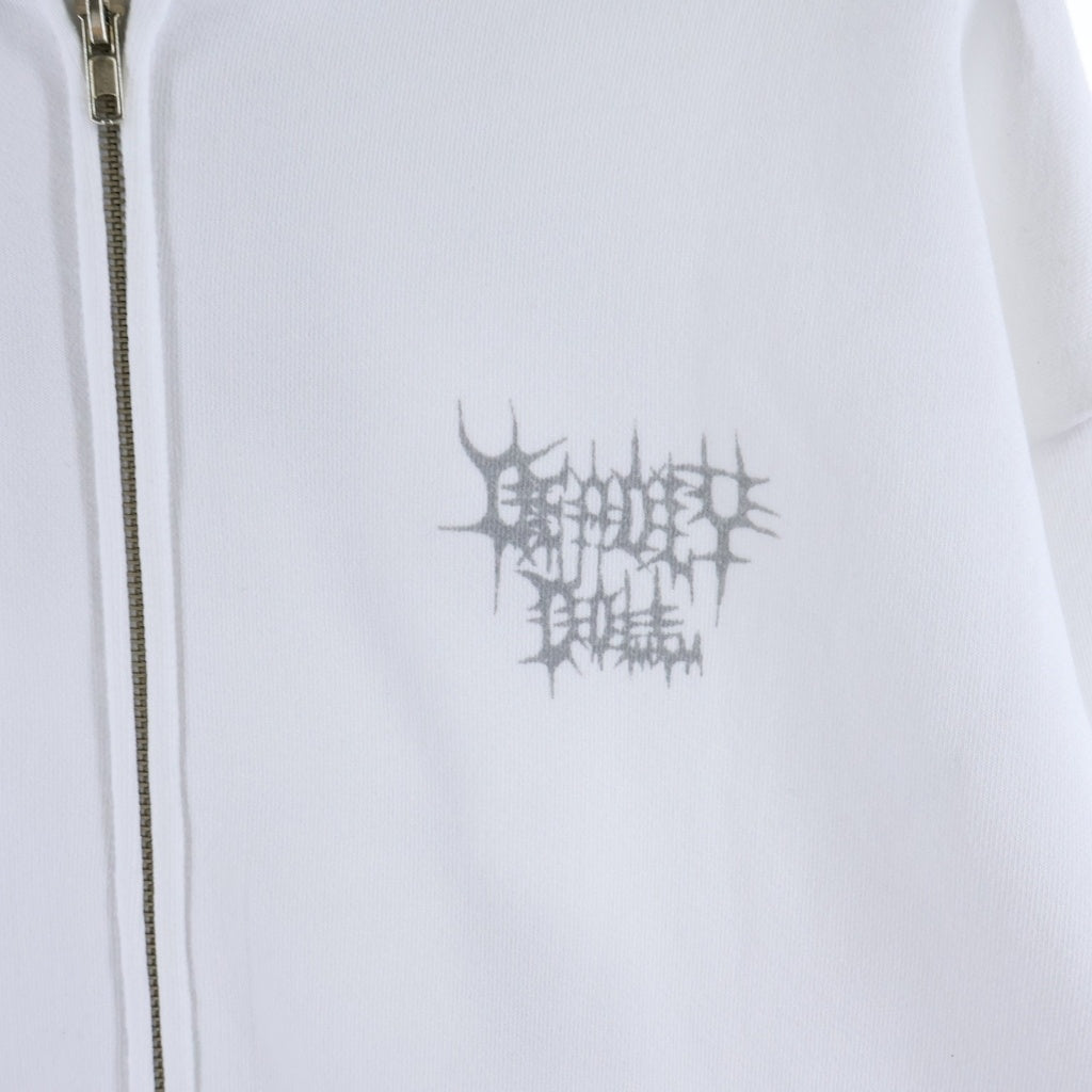 Deadly Doll(デッドリードール) ×KEN CARSON ZIP UP HOODIE グラフィックプリント フルジップパーカーホワイト