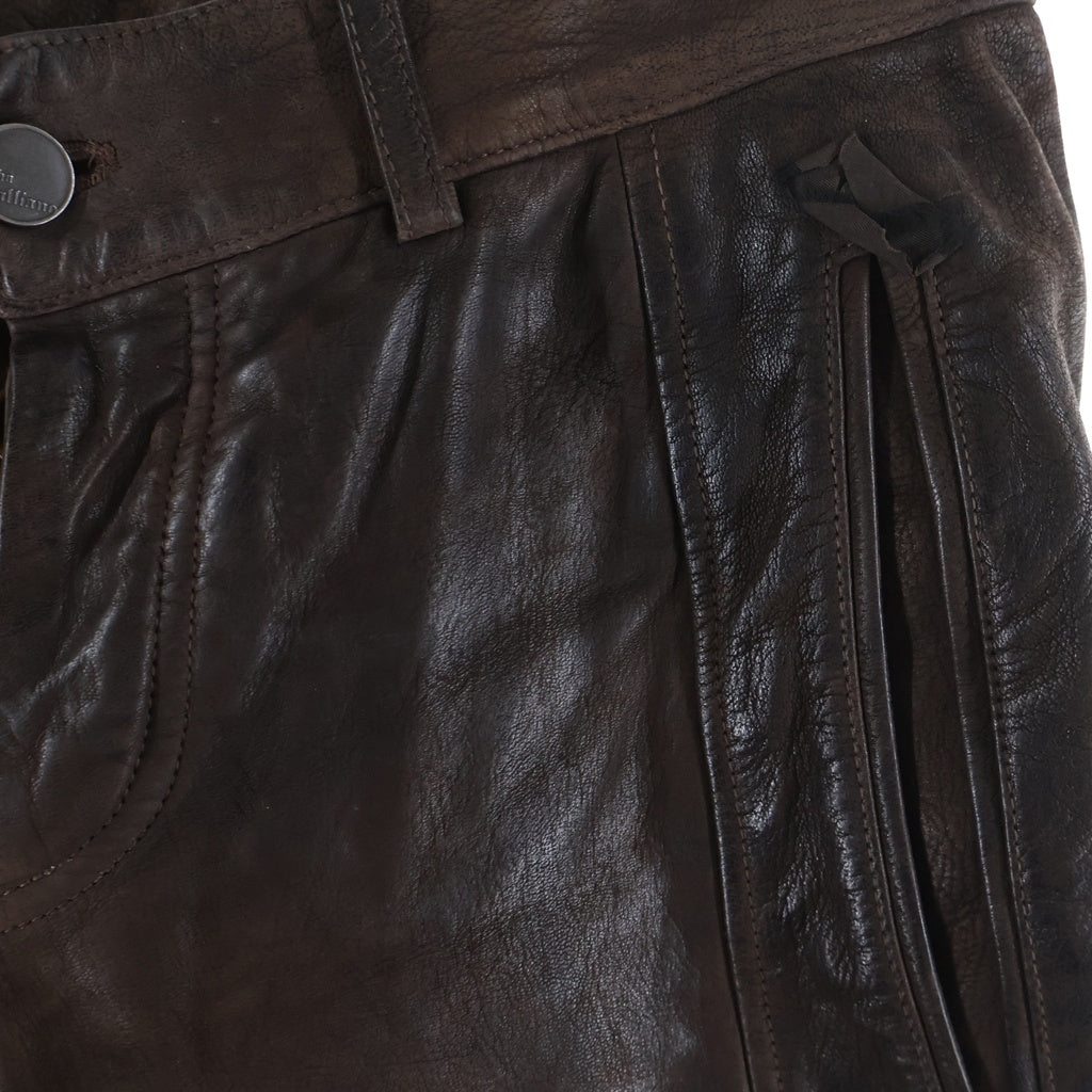 John Galliano(ジョン ガリアーノ) 00s Archive Leather Pants 初期 ゴートスキン切替 レザーロング パンツ 山羊革 ブラウン 2LP-0250 AUR261A