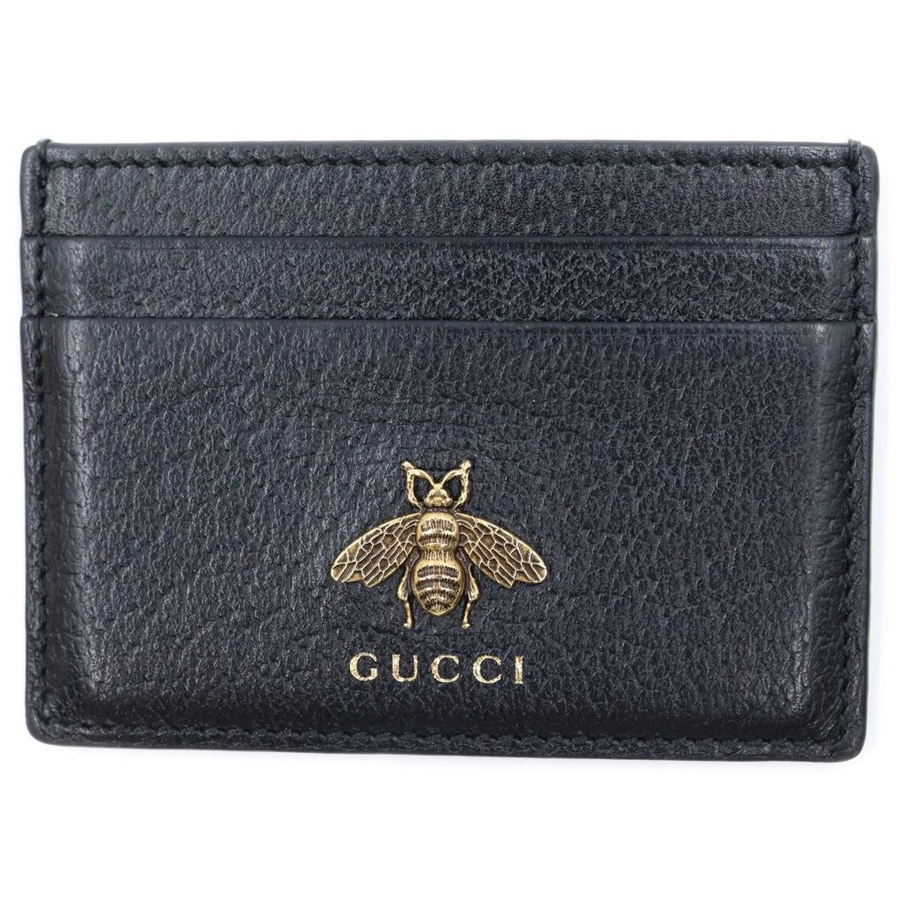GUCCI(グッチ) アニマリエ レザーBEEカードケース パスケース 523685 ブラック レザー レディース