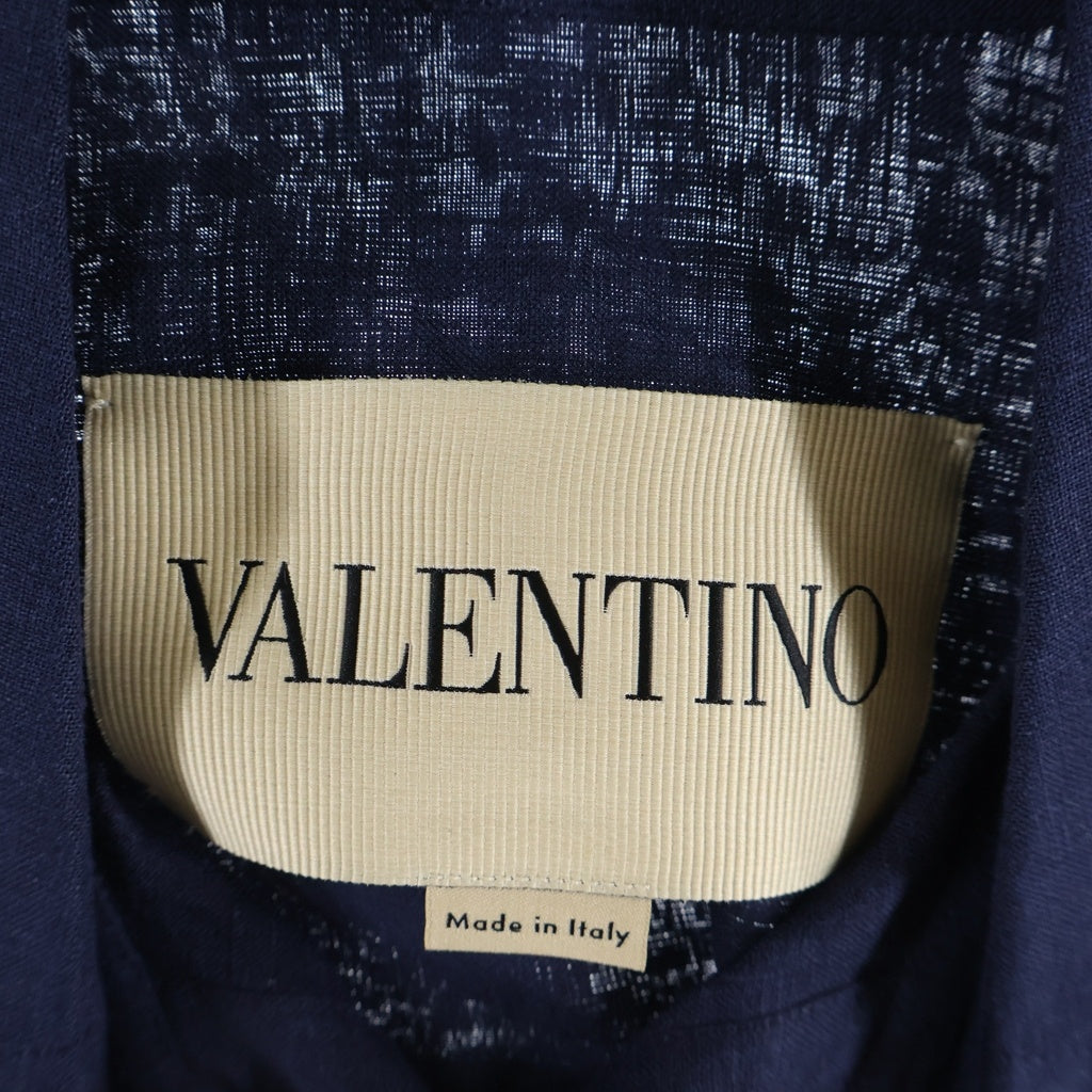 VALENTINO(ヴァレンティノ) LINEN HALF BUTTON SS SHIRT 金ボタン リネン ハーフボタン半袖シャツ ネイビー 7V3AAF25AT7