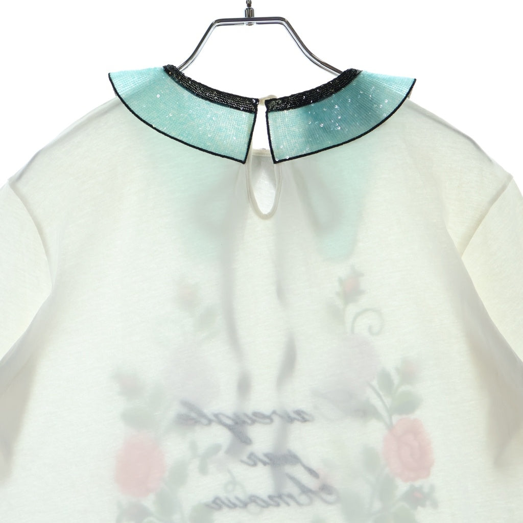 GUCCI(グッチ) Floral Blouse スパンコールリボン 半袖Tシャツ ブラウス レディース ホワイト 425066 X5A02