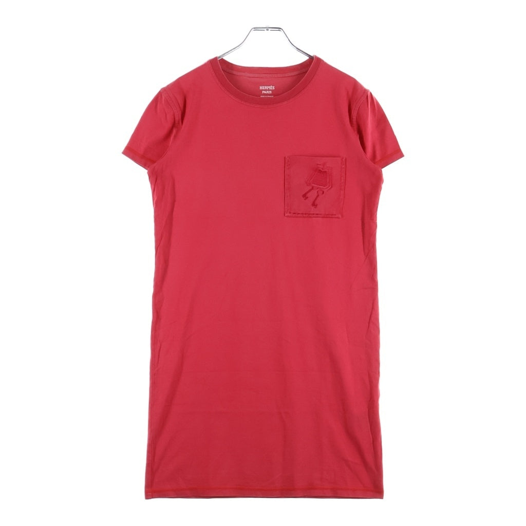 HERMES(エルメス) T-Shirt クロシェット ロゴ刺繍 半袖Tシャツ ワンピース ドレス レッド レディース