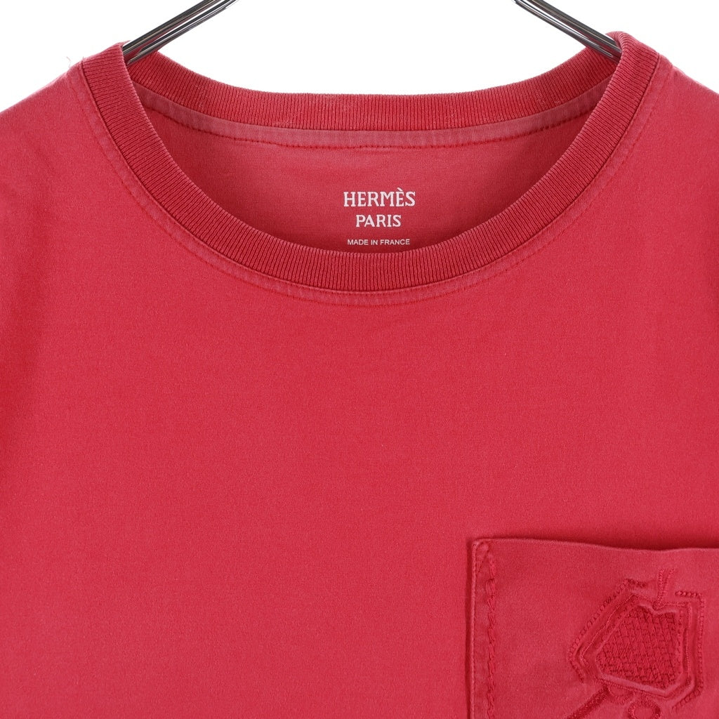 HERMES(エルメス) T-Shirt クロシェット ロゴ刺繍 半袖Tシャツ ワンピース ドレス レッド レディース