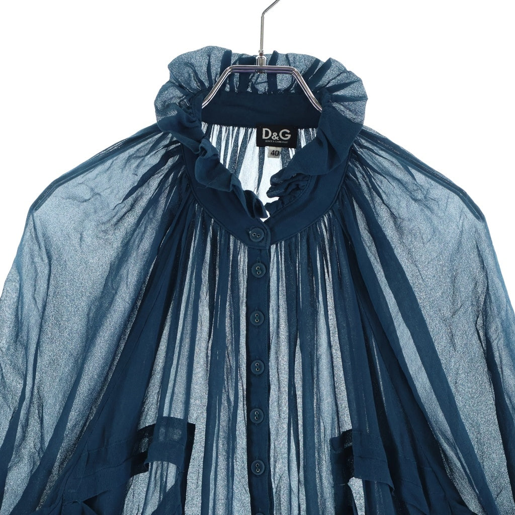 DOLCE & GABBANA(ドルチェアンドガッバーナ) Frill Dress シフォン シルク フリルワンピース ドレス ブルー レディース SN0293