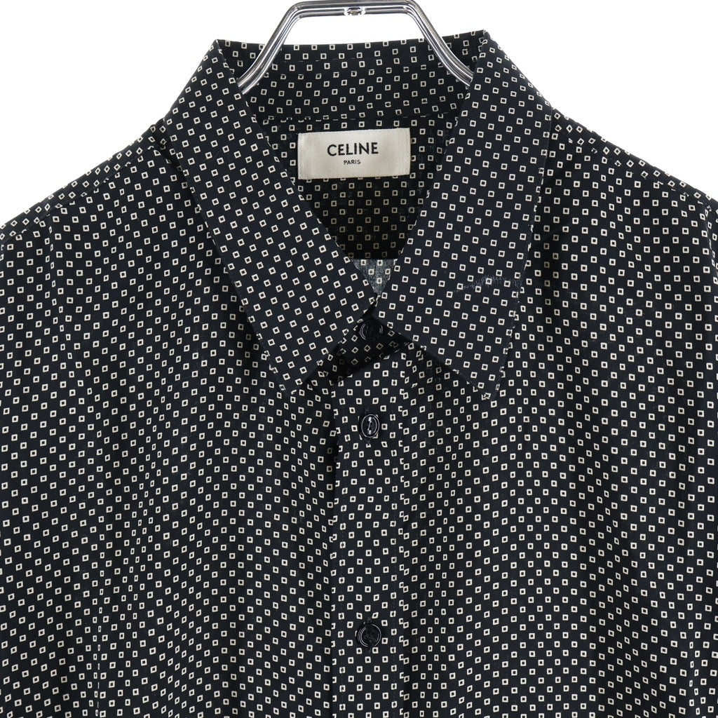 CELINE(セリーヌ) Hedi Period Rayon Shirt 総柄レーヨン 長袖シャツ ブラック 20FC5359I