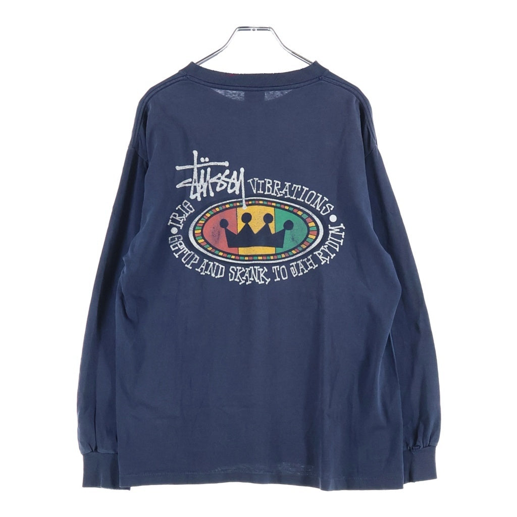 STUSSY(ステューシー) 80-90s OLD ラスタ クラウン サークルロゴ L/S Tee 長袖Tシャツ カットソー ネイビー