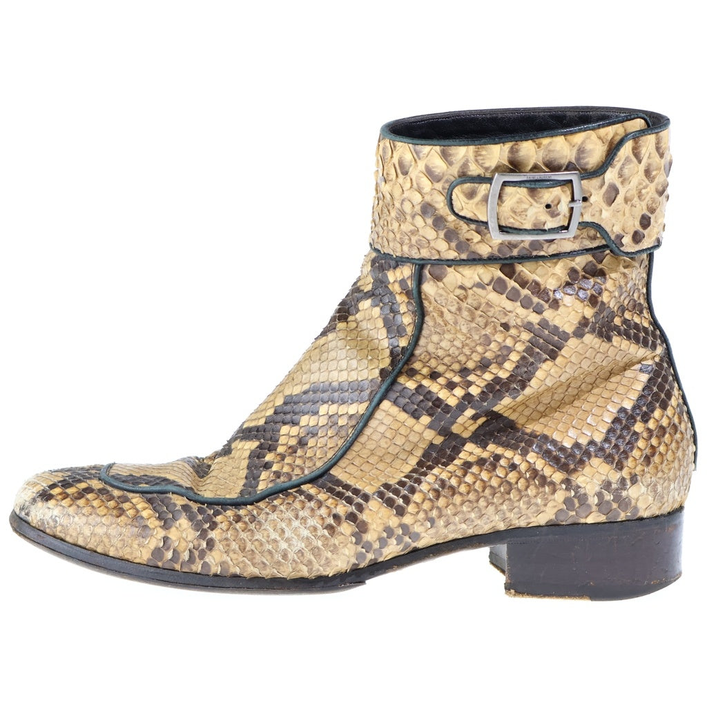 SAINT LAURENT PARIS(サンローランパリ) MILES BOOTS パイソンレザー ベルテッドブーツ ベージュ 552702