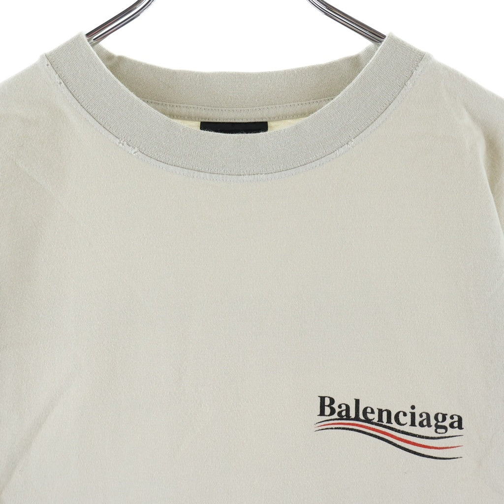 BALENCIAGA(バレンシアガ) Political Campaign Tee キャンペーンロゴ ダメージ加工 半袖Tシャツ ベージュ 641655 TNVG5