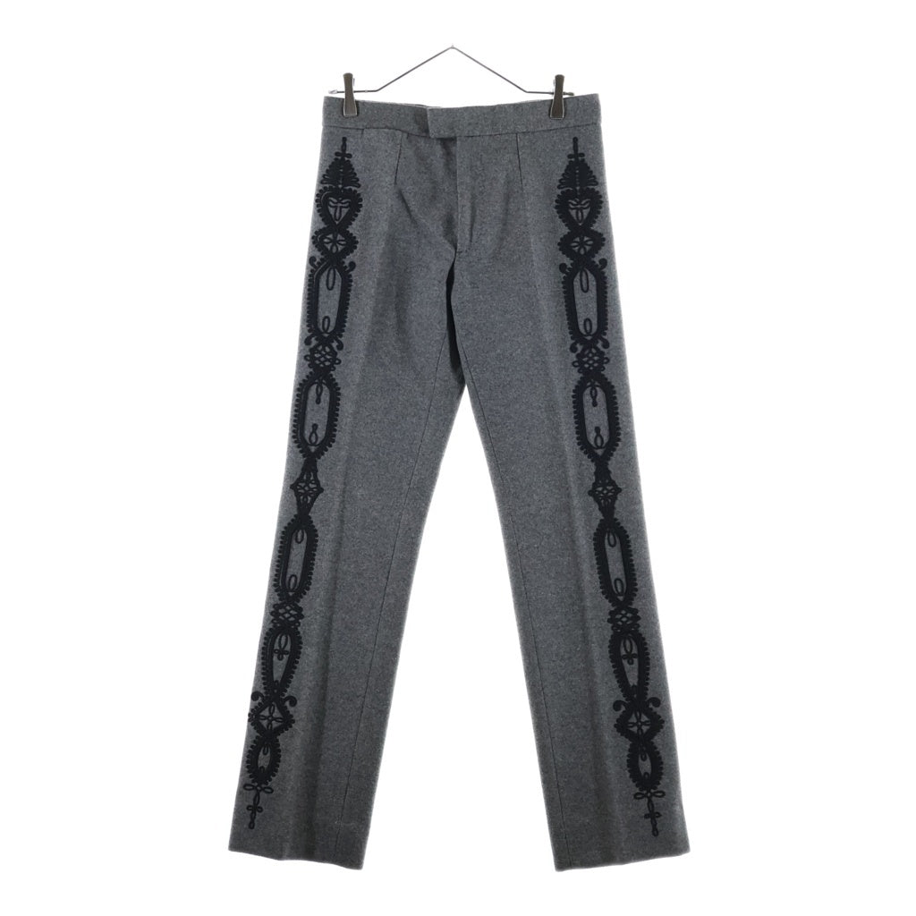 Alexander McQueen(アレキサンダーマックイーン) 06 EMBROIDERY SIDE LINE WOOL SLACKS PANTS 刺繍 サイドライン ウールスラックスパンツ グレー