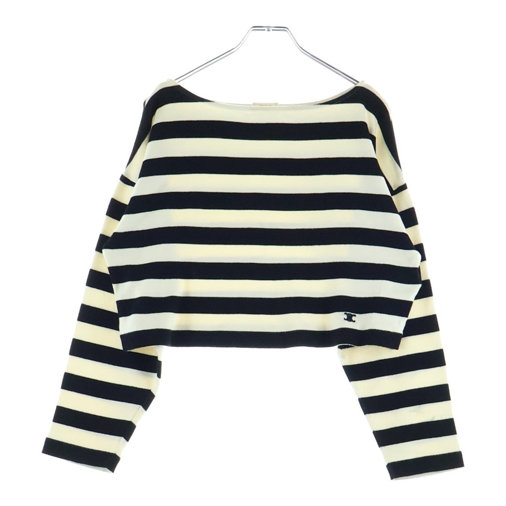 CELINE(セリーヌ) CROPPED BORDER SWEAT クロップド トリオンフ ボーダー ボートネックニット セーター レディース ホワイト/ブラック 2X877540I