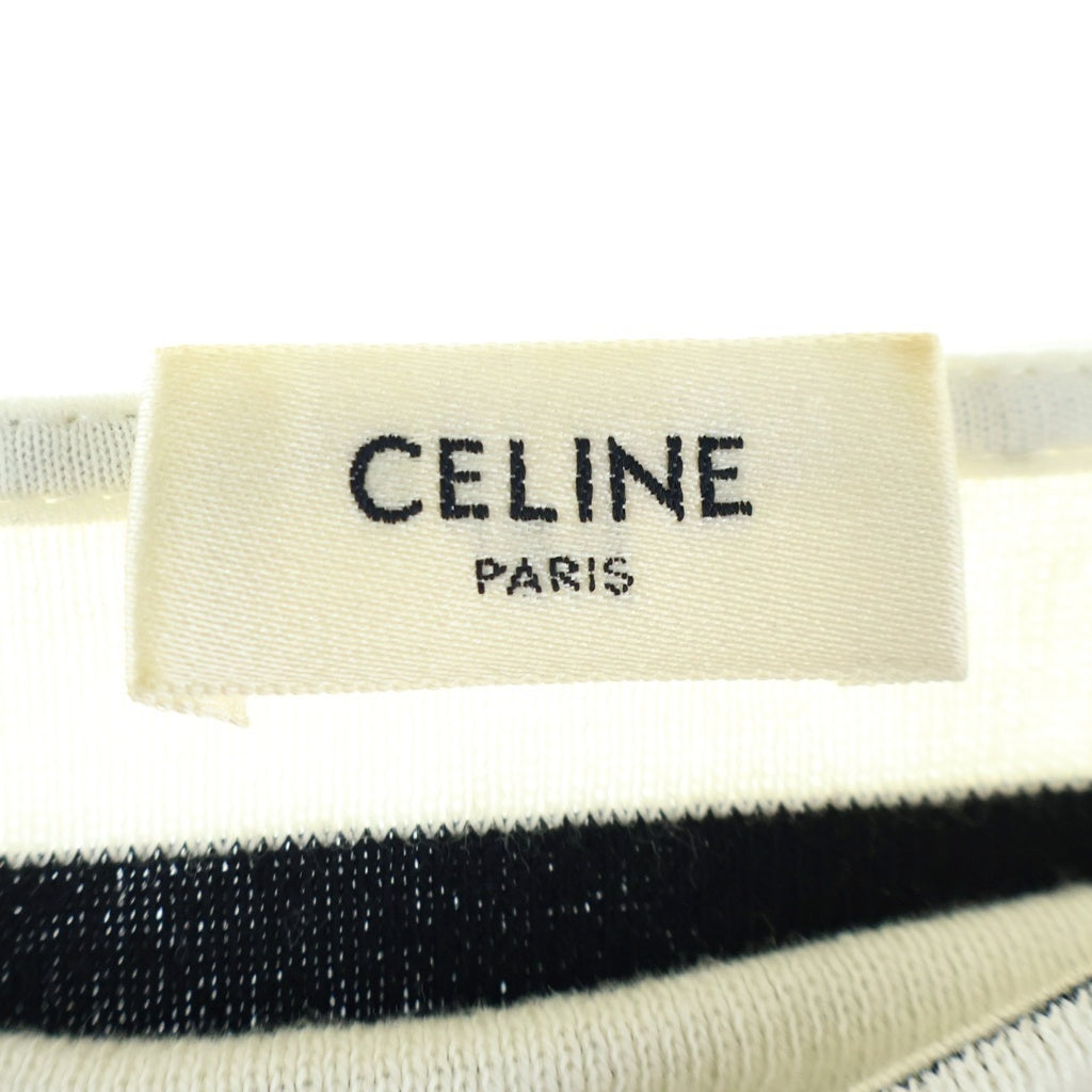 CELINE(セリーヌ) CROPPED BORDER SWEAT クロップド トリオンフ ボーダー ボートネックニット セーター レディース ホワイト/ブラック 2X877540I