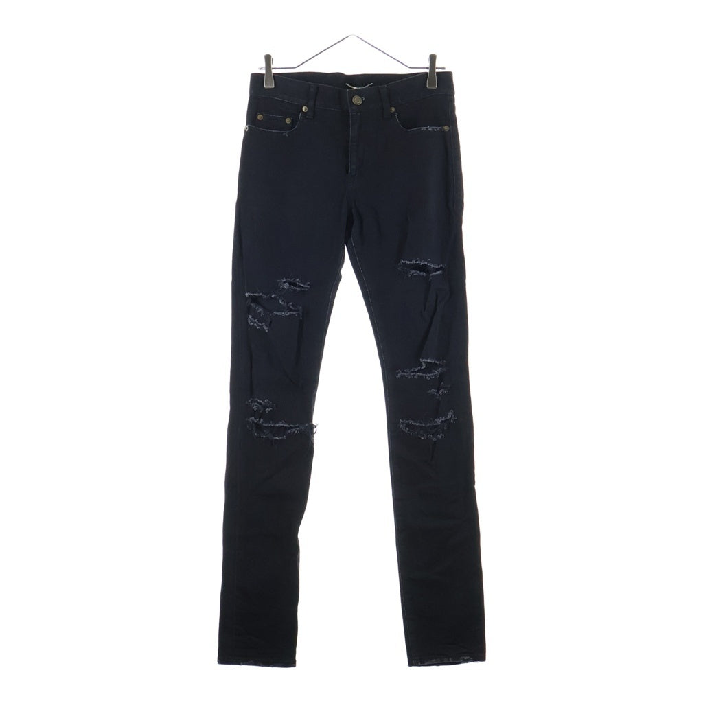 SAINT LAURENT PARIS(サンローランパリ) 15SS Archive Hedi期 Low West Skinny Denim Pants D02 M/SK-LW ローウエスト スキニー クラッシュデニム パンツ ダメージ加工 ブラック UP53 2015 00314