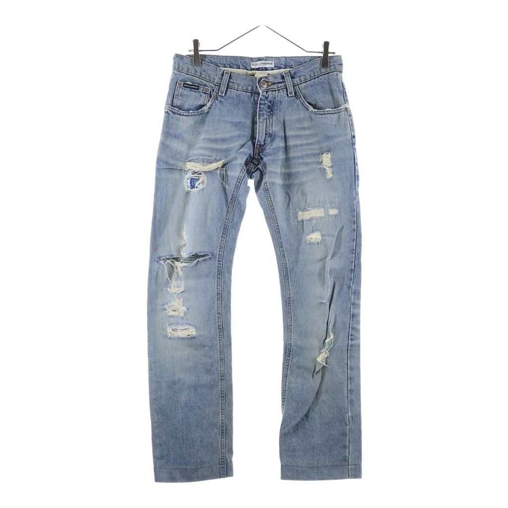 DOLCE & GABBANA(ドルチェアンドガッバーナ) OLD Crash Straight Denim Pants オールド クラッシュ リペア加工 ストレート デニム パンツ インディゴ P61T 9408